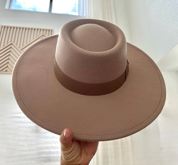 She is a Wildflower Boater Hat-Taupe