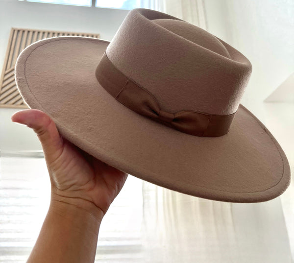 She is a Wildflower Boater Hat-Taupe