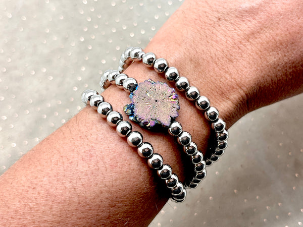 Druzy Bracelet stack- Titanium