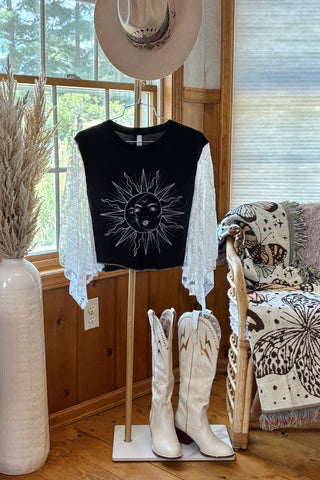 Vintage Sunburst- Lace Graphic Kimono Tee