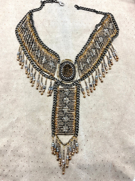 Cowgirl Beaded Collar- Gold Druzy