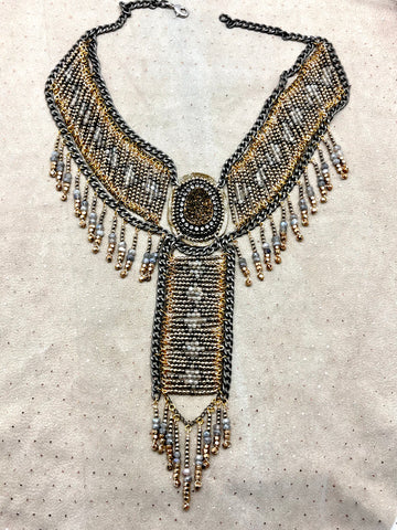 Cowgirl Beaded Collar- Gold Druzy