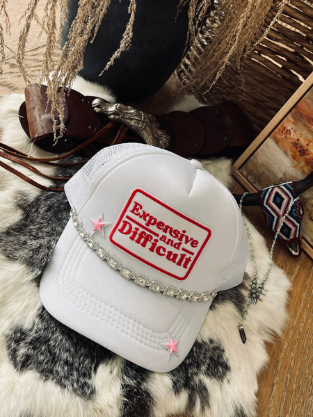 Expensive and Difficult Trucker Hat- White