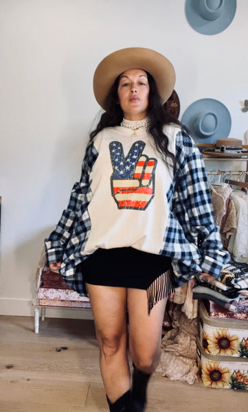 Vintage Peace America Flannel/Tee Pullover.