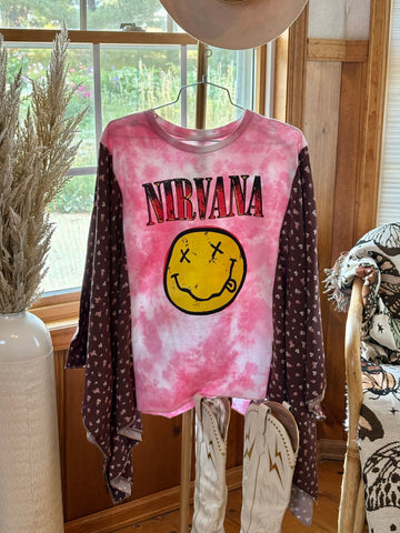 Vintage  Nirvana-pink Graphic Kimono Tee