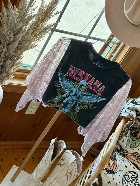 Vintage Nirvana- Lace Graphic Kimono Tee