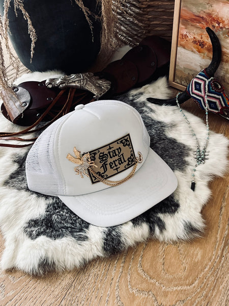 Stay Feral Trucker Hat- White