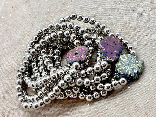 Druzy Bracelet stack- Titanium