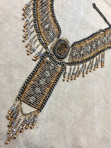 Cowgirl Beaded Collar- Gold Druzy