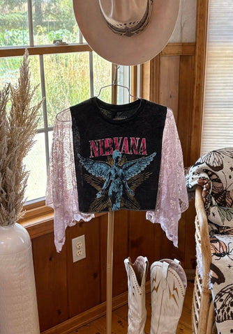 Vintage Nirvana- Lace Graphic Kimono Tee