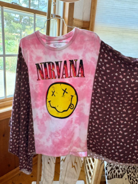 Vintage  Nirvana-pink Graphic Kimono Tee