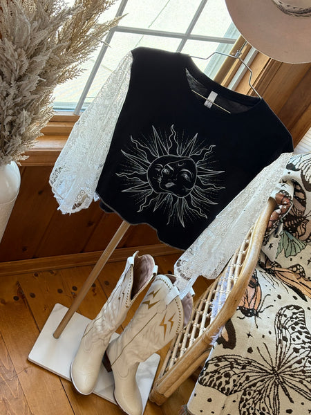 Vintage Sunburst- Lace Graphic Kimono Tee