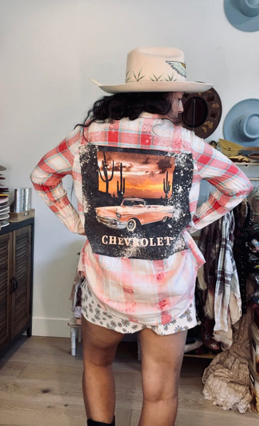 Vintage Chevy Distressed Wash Flannel-Large
