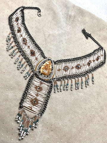 Cowgirl Beaded Collar- Fossil Coral