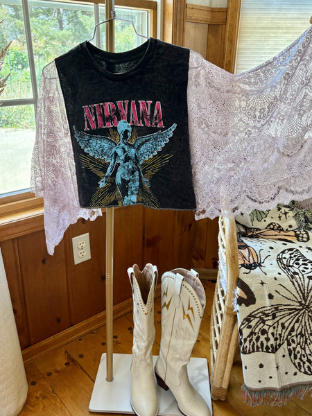 Vintage Nirvana- Lace Graphic Kimono Tee
