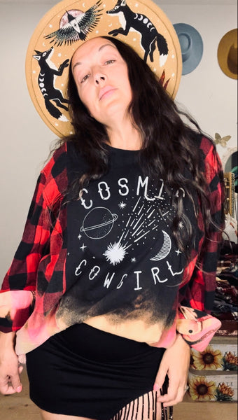 Vintage Cosmic Cowgirl Flannel/Tee Pullover.