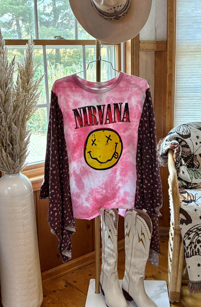 Vintage  Nirvana-pink Graphic Kimono Tee
