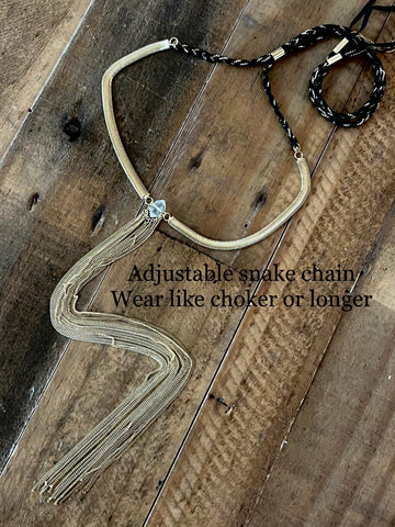 snake fringe necklace- gold