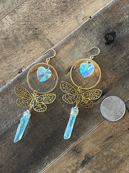 aqua celestial moth earrings