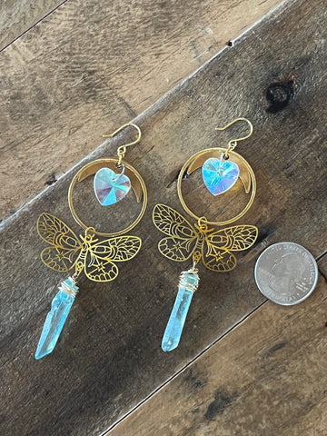 aqua celestial moth earrings