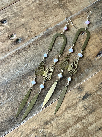 brass butterfly kisses earrings