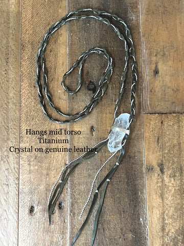 crystal fringe necklace-army green