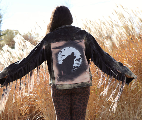 Wolf Spirit Moon Corduroy Fringe Jacket- Medium