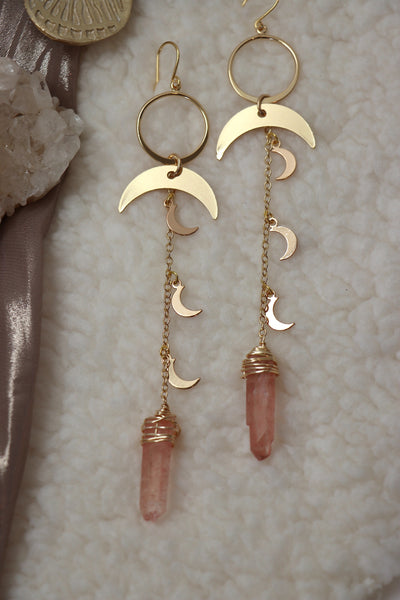 Under the Moon-lit Path Earrings-Pink