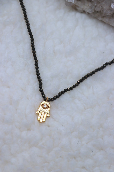 Stone and Charm necklace- Hamsa
