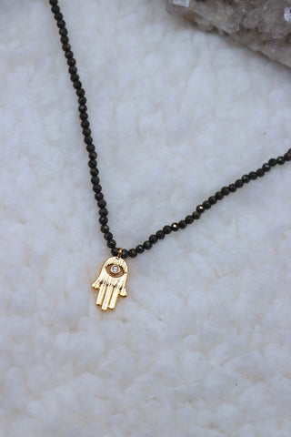 Stone and Charm necklace- Hamsa