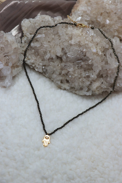 Stone and Charm necklace- Hamsa