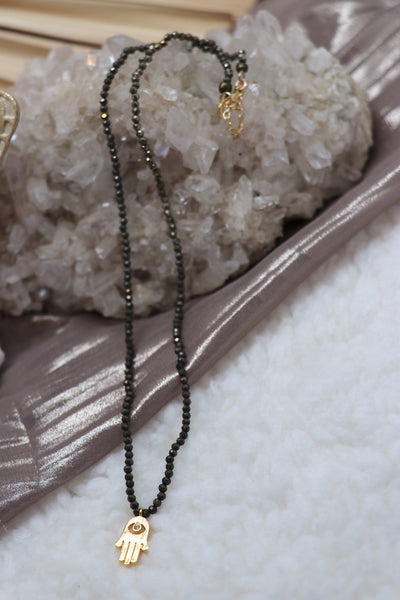 Stone and Charm necklace- Hamsa