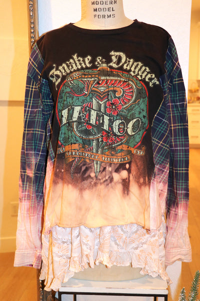 Vintage Tattoo Parlor Flannel/Tee Pullover.