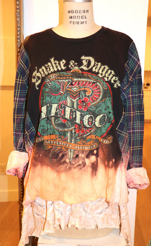 Vintage Tattoo Parlor Flannel/Tee Pullover.
