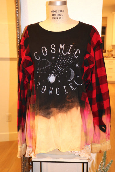 Vintage Cosmic Cowgirl Flannel/Tee Pullover.