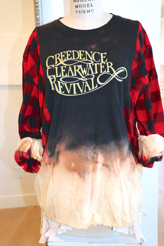 CCR Flannel/Tee Pullover- Black/ red