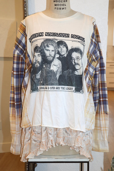 Vintage CCR Flannel/Tee Pullover-Cream