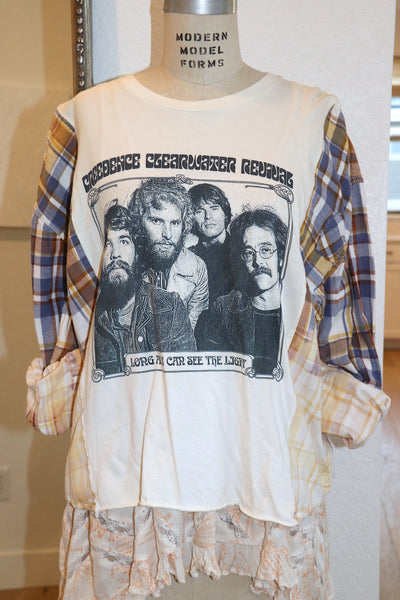 Vintage CCR Flannel/Tee Pullover-Cream