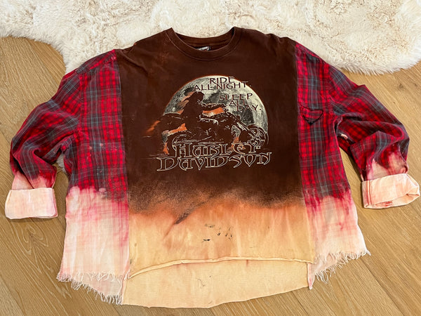 Vintage Midnight Ride Harley  Flannel/Tee Pullover.