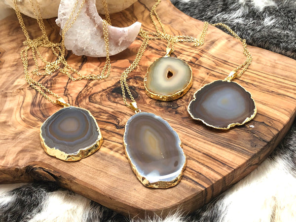 Agate Slice Pendant Necklace